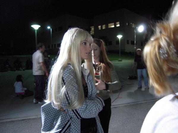 Crystal Young (Heather) awaits her scene.
